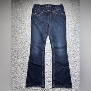 Silver Jeans Womens 26 Suki Surplus Stretch Flare Flap Pockets Big Stitch Party